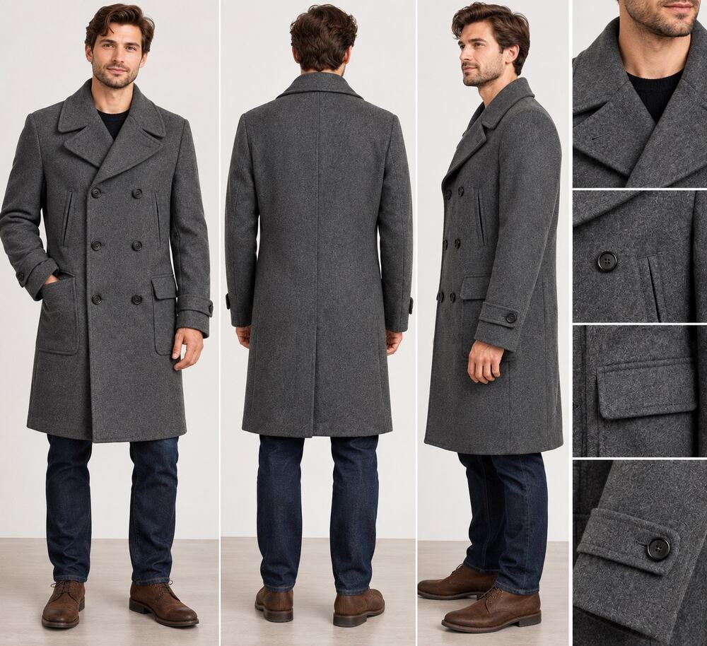 Quince Mens Jacket Italian Wool Double Breasted Coat Heather Charcoal Size S